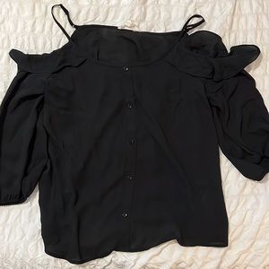 Black off the shoulder button down blouse